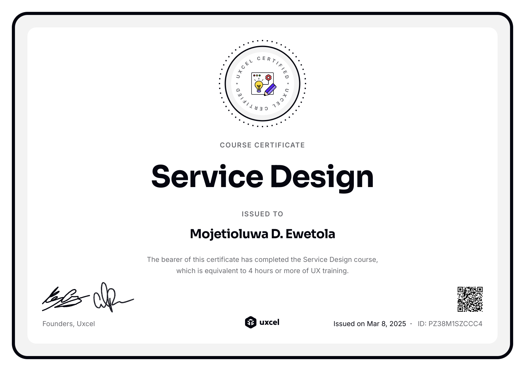Mojetioluwa D. Ewetola's certificate